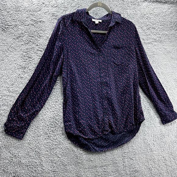 BeachLunchLounge Women's Medium Button Up Blouse Valentin's Day Hearts Flowy - Picture 2 of 10